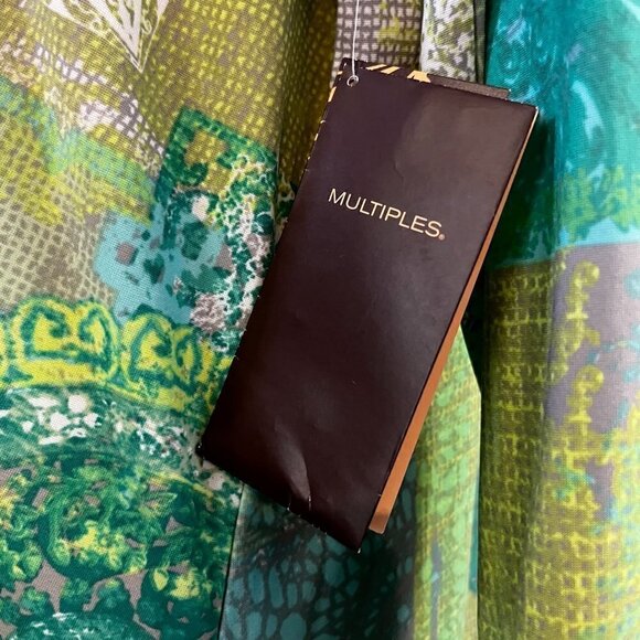 MULTIPLES MISS LIMEZINNA Multi Greens & Gray Tunic Bead & Chiffon Details NWT XL - Picture 10 of 16